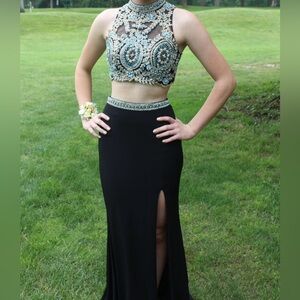Abby Paris Dress Formal 2Pc Beaded Turquoise Black Sz 2 Prom